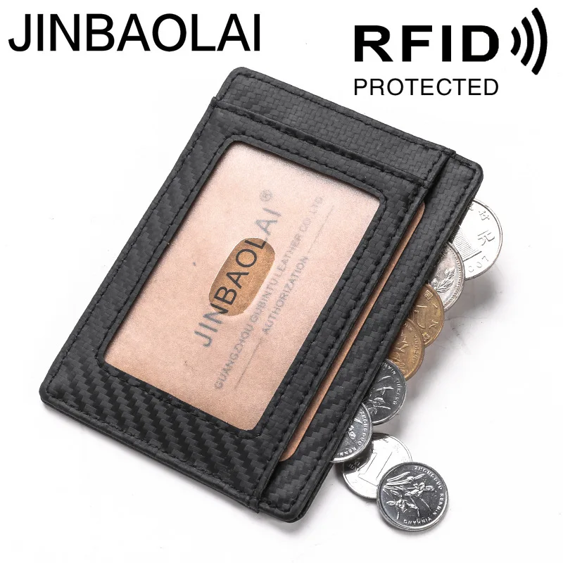 Jinbaolai Amazon Carbon Fiber Genuine Leather RFID Card Holder Coin Purse Multi-Card Anti-Magnetic Bank Package | Багаж и сумки