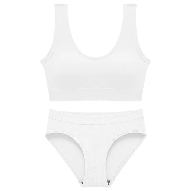ATHVOTAR 2PCS Underwear Sets Seamless U-Back Tube Top Plus Size Sports Bra Women Panties Padded Lingerie Suit white bra and panty sets Bra & Brief Sets