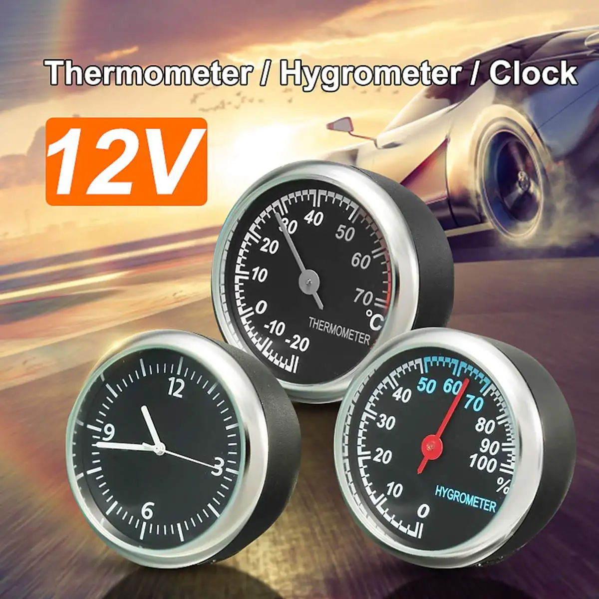 12V автомобильный интерьер часы с гигрометром термометр Декоративные Автомобильные Наклейки интерьерные аксессуары