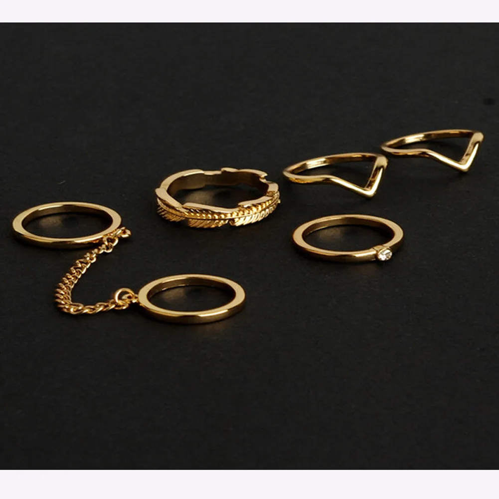 Anillos de dedo nudillo para mujer, 6 unids/set, joyería anillo de moda para mujer