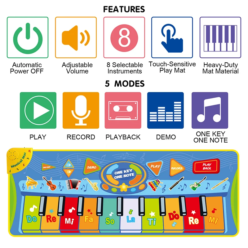 3 типа большого размера музыкальные коврики пианино и несколько музыкальных инструментов звуковые Игры развивающие игрушки для детей подарок