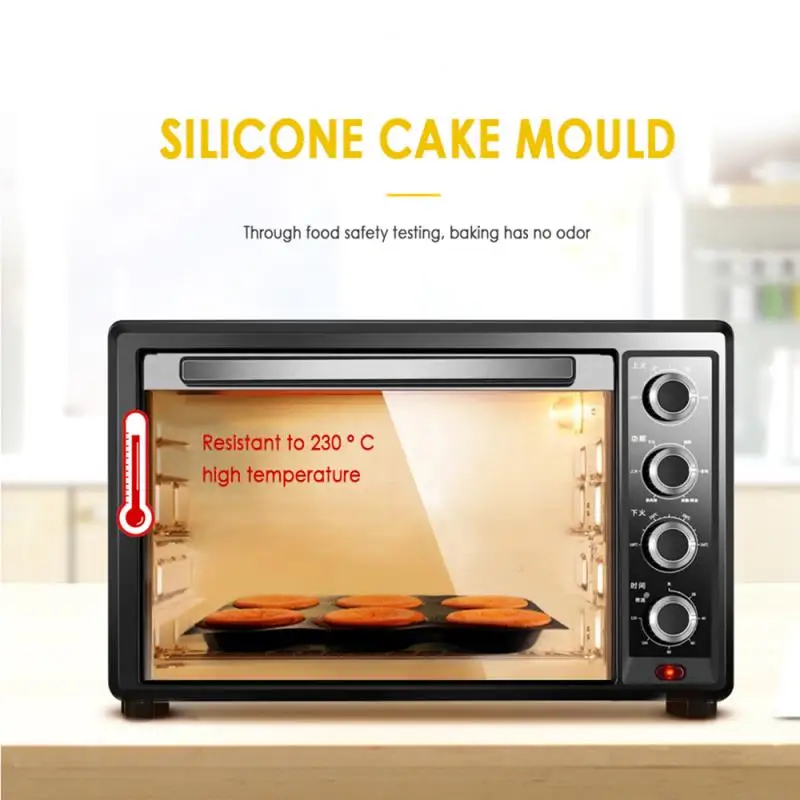 

6 Grids Round Cake Mold Food Grade Silicone Glass Fiber Cake Mold Muffin Cake Cup Breathable Mold Kitchen Baking Accessories