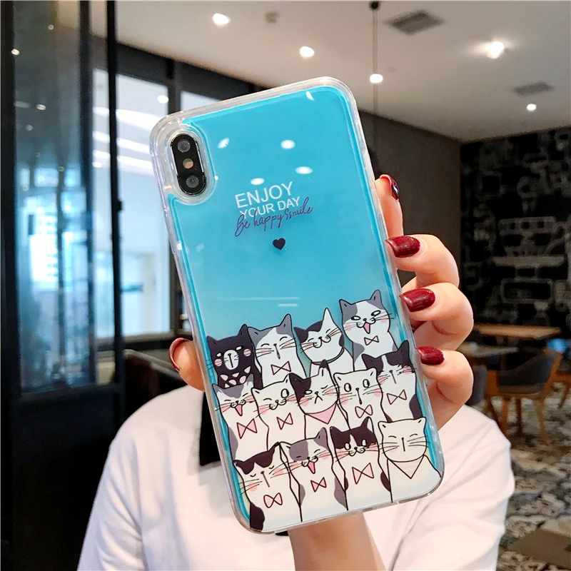 

Noctilucent Neon Sand 6.5"6.1"5.8" phone cover for iphone Xs max XR X 7 plus 8 6s 6 Glow In Dark Luminous cute cat silicone case