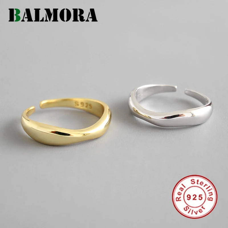 

BALMORA 925 Pure Silver Simple Irregular Wave Open Finger Rings for Women Lady Fashion Sweet Jewelry Anillos HFYR272