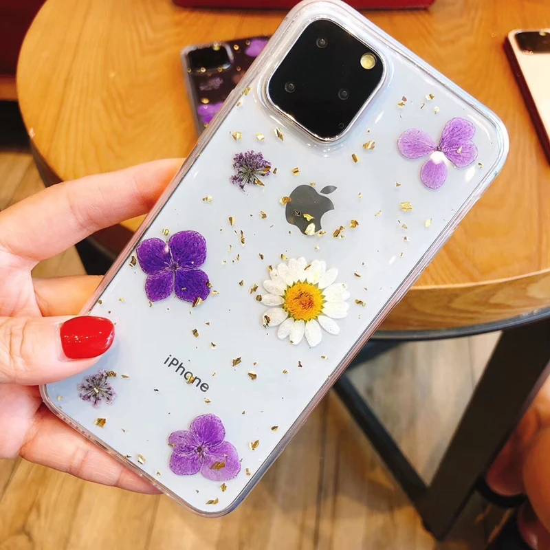 Настоящие цветы сушеные прозрачный чехол для телефона s iPhone 11 Pro Max X XR XS 6 6S 7 8 Plus