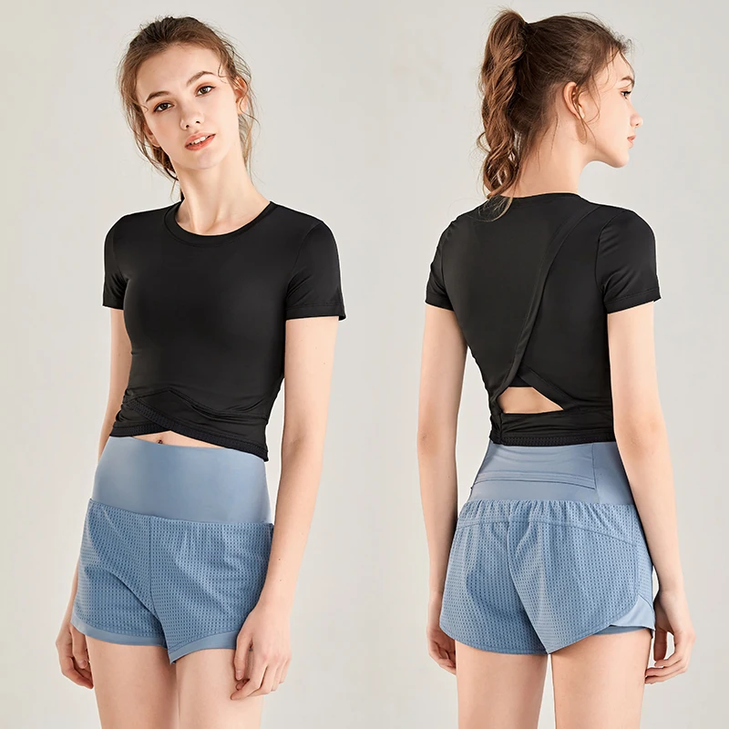 

Sports jacket female short section exposed navel quick-drying fitness running short-sleeved tight breathable yoga clothing