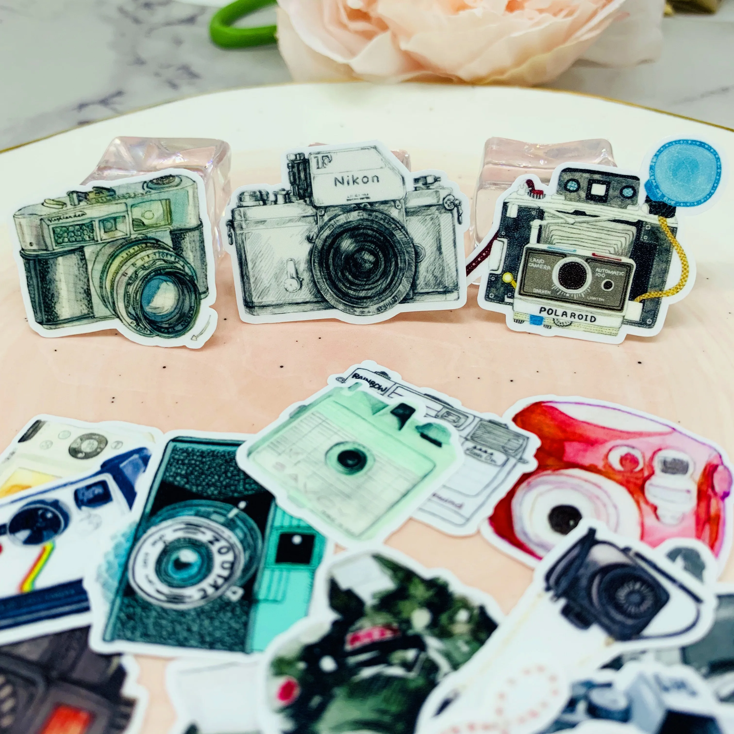 35pcs Retro Camera Mini Stickers Crafts And Scrapbooking Stickers Book