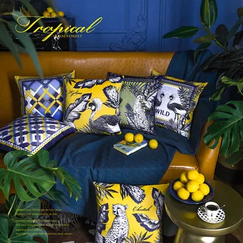 

Nordic Tropical Leaves Velvet Pillow Cover Yellow Blue Leopard Geometric Cushion Cover Home Decor Pillows Decorative Pillow Case
