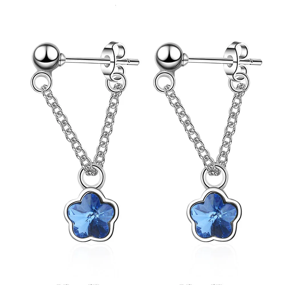 LEKANI, Стерлинговое Серебро 925 пробы, классический кристалл от SWAROVSKI, пять лепестков цветов, элегантные серьги-гвоздики для женщин, хорошее ювелирное изделие - Цвет камня: Blue