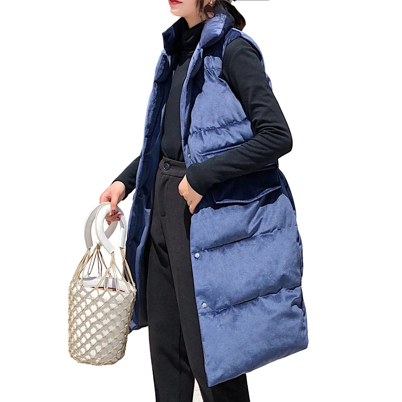 Women long vest Thick winter waistcoat velvet front button back waist with elastic slim fit size M-XXL, 6colors drop shipping