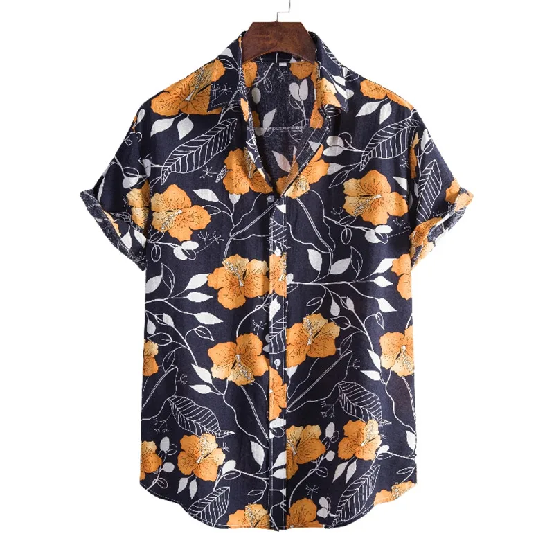 Plus Size Hawaiian Aloha Shirt Men Hipster Floral Print Short Sleeve
