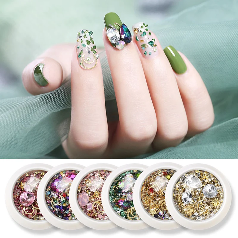 

6 Color 3D Mixed Nail Rhinestones Crystal AB Glass Nail Decor Stones Colorful Nail Art Decorations Manicure Diamonds Diy Design