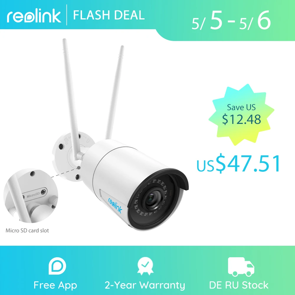 Reolink-cámara ip inalámbrica de 4MP, RLC-410W de vigilancia para el hogar, wifi, 2,4G/5Ghz, Onvif, visión nocturna infrarroja, impermeable, para interior y exterior