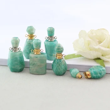 

1PC Natural Amazonite Stone Pendants Essential Oil Diffuser bottle pendant Stone Jewelry charm for Necklace Making