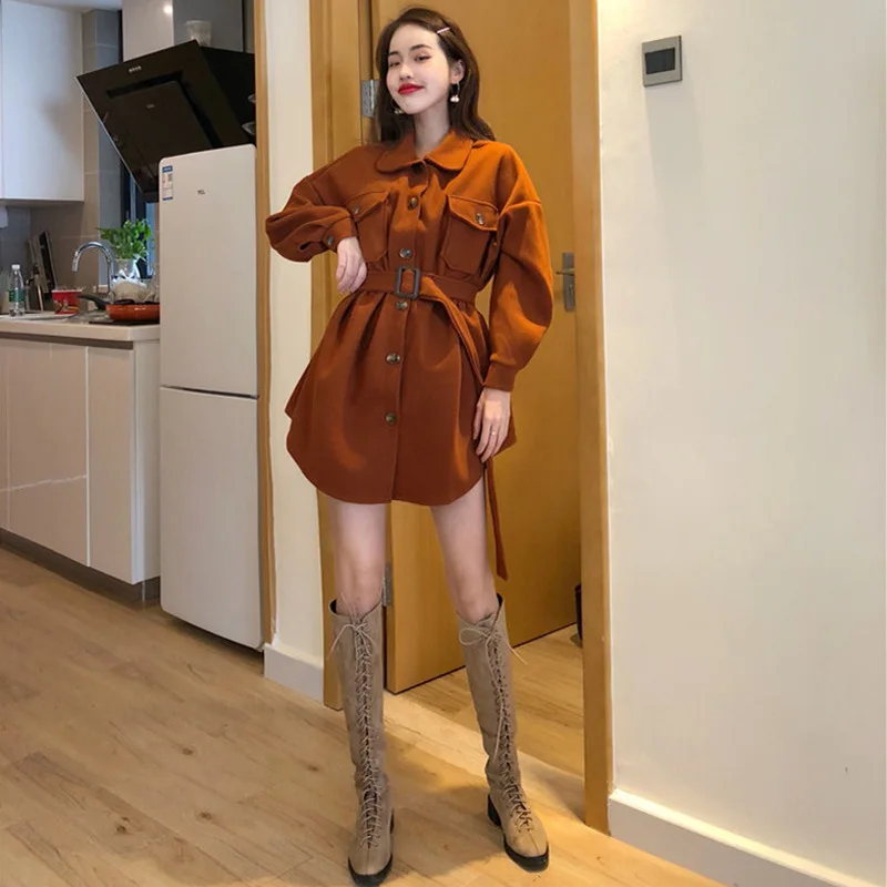 Autumn And Winter New Style Korean-style Elegant Waist Hugging Slimming Short-height Mid-length Lantern Sleeve Woolen Jacke