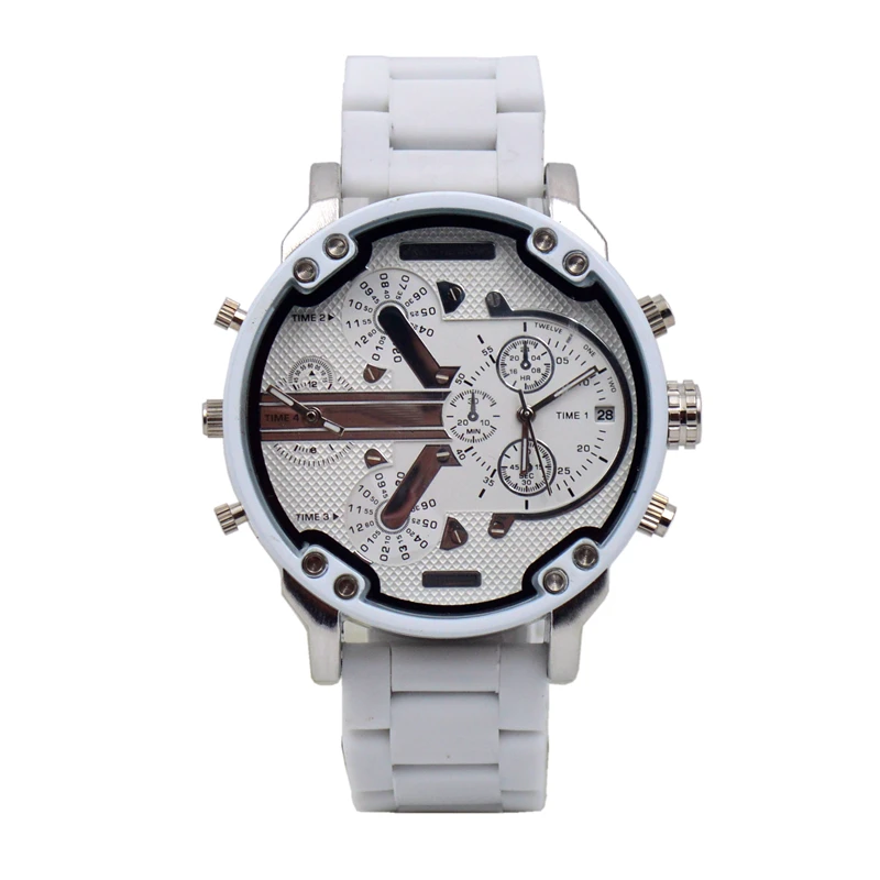 

Male Silicone Watchband Dual Timezone Motion Quartz Wrist Watch Multi-function Gules Automatic Date Fashion Brand Watches