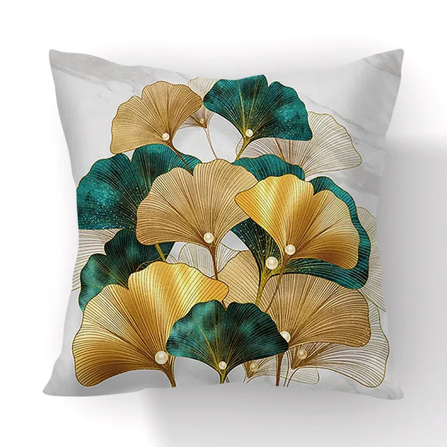 Hand Painted Ginkgo Leaves Pillows Case Polyester Short Plush Modern Floral Chair Cushions Case Living Room Decor Throw Pillows 3