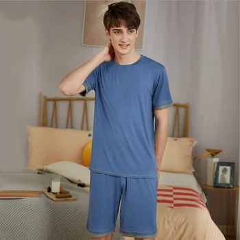 

2020 Summer Male Plus size Two-Piece sets Men Casual Pajama sets Modal Sleepwear suit Men's O-neck collar t shirt & Half Pants
