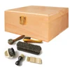 Strong And Durable Shoe Brush Storage Box Natural Wood Clamshell Cleaning Tool Toolkit Add A Set Of Shoe Brushes 1