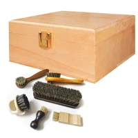 Strong And Durable Shoe Brush Storage Box Natural Wood Clamshell Cleaning Tool Toolkit Add A Set Of Shoe Brushes 1