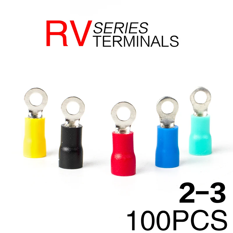 

100PCS RV2-3 Round wire crimping terminal connector flat terminal crimping wire connector insulation waterproof A.W.G 16-14