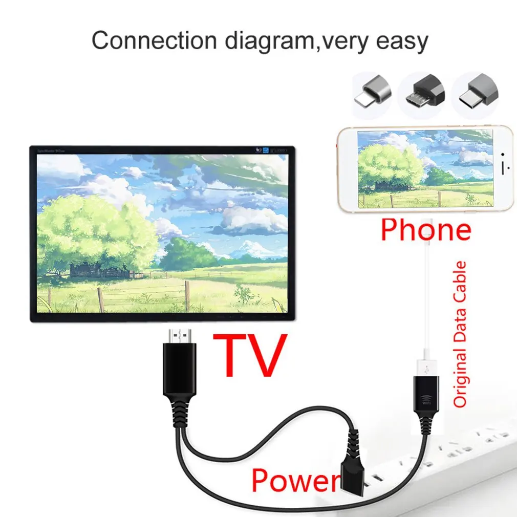 Usb Female 2In1 Hdtv Wireless Hdmi Video Display Cable Wireless Display Adapter For Iphone For Samsung For Xiaomi For Huawei