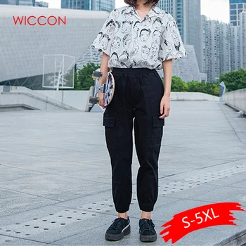 

Plus Size 5XL Cargo Pants For Women Solid Loose Big Pockets Sweatpants Casual BF Ankle-Length Trousers Female Pants