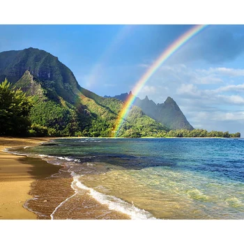 

DIY Painting By Numbers Rainbow over Haena Beach Oil Picture By Numbers Landscape Wall Art Painting on Canvas Home Decoration