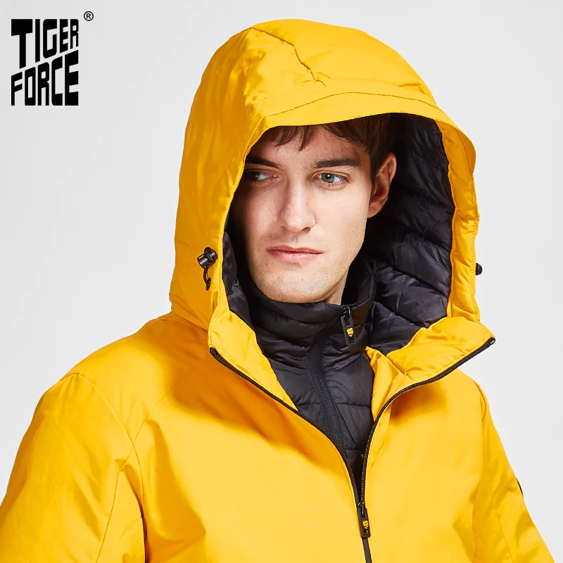 Новинка 2020 зимняя куртка TIGER FORCE для мужчин желтое теплое пальто с капюшоном