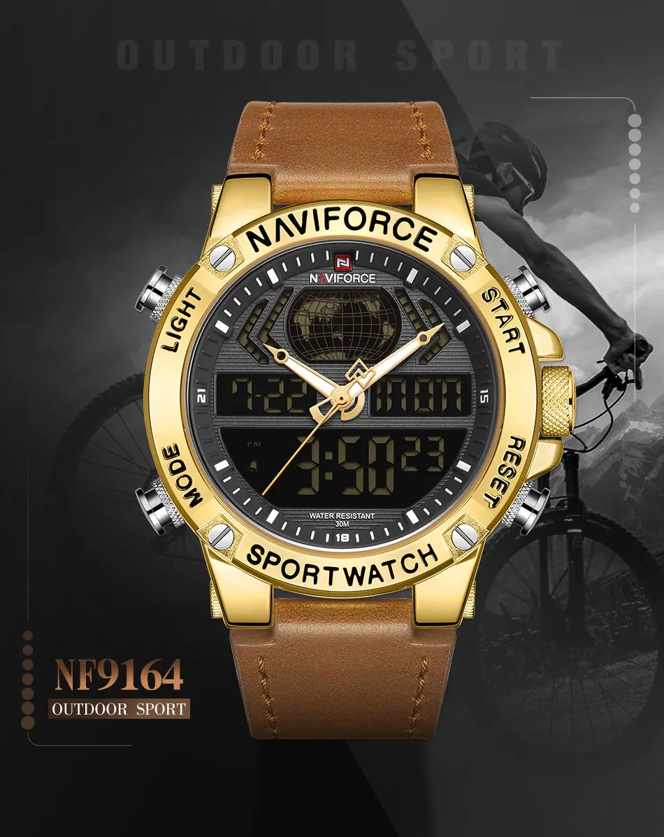 NAVIFORCE Топ люксовый бренд мужские часы спортивные Водонепроницаемые кожаные мужские часы кварцевые аналоговые цифровые часы мужские Relogio Masculino