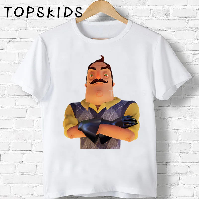 2019 Детские футболки с мультяшным принтом Hello Neighbor p5225 для мальчиков и девочек