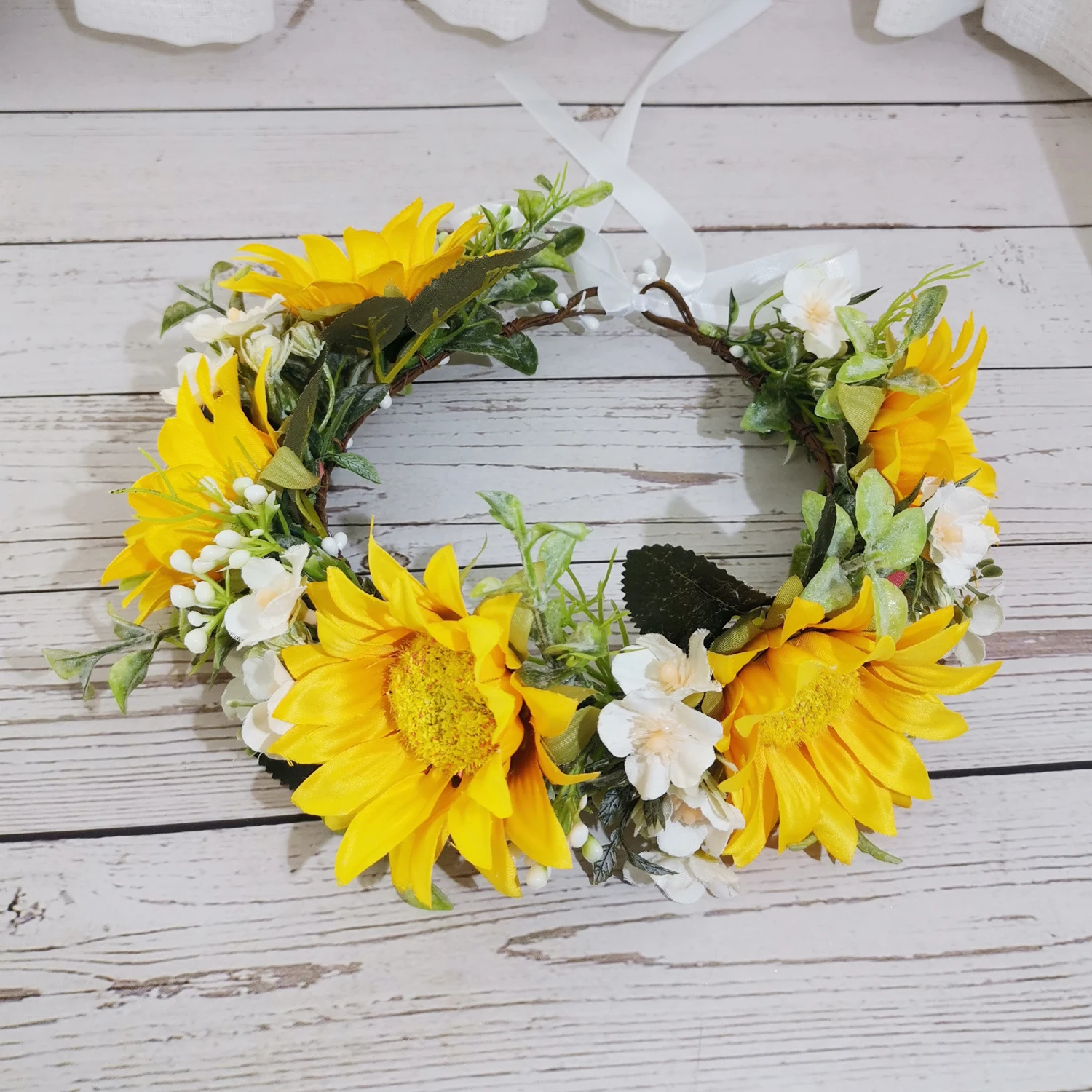 6個の結婚式ひまわりの花クラウンフェスティバルヘッドバンドヘアアクセサリーヘッドドレス女子花花輪帽子