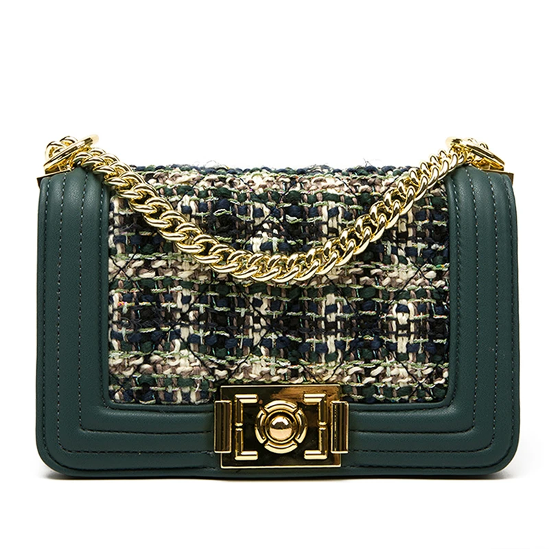 

The new 2019 woolen lattice chain retro lock small square flap bag shoulder slant package luxury handbags and purse channels cc