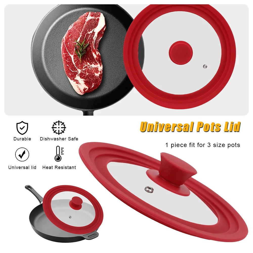 Drop-Proof Overflow Prevention Lid Multifunctional Kitchen Utensils Cookware Parts Silicone Edge Tempered Glass Pot Lid glass pot lid glass lid