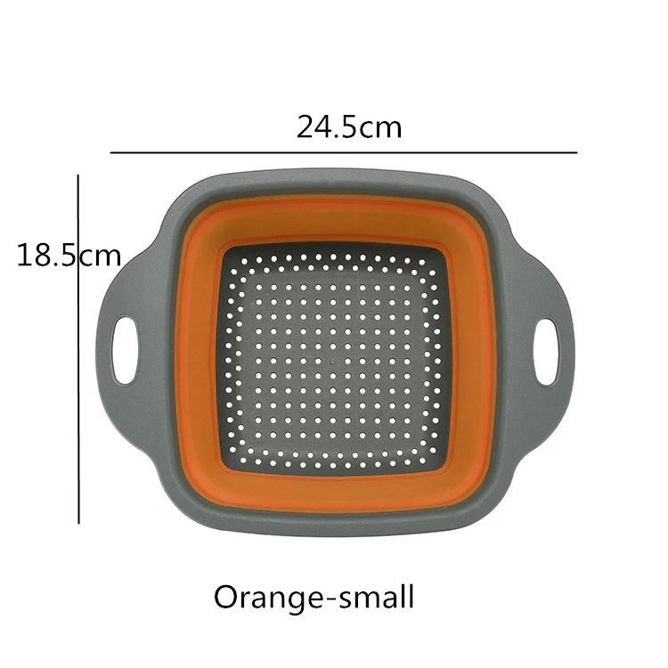Orange-small Складная силиконовая квадратная корзина для слива фруктов Чистка овощей - Цвет: Orange-small