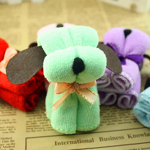 New Cute Dog Cake Shape Towel Soft Breathable Cotton Washcloth Wedding Gifts Present Festive& Party Supplies Random Color