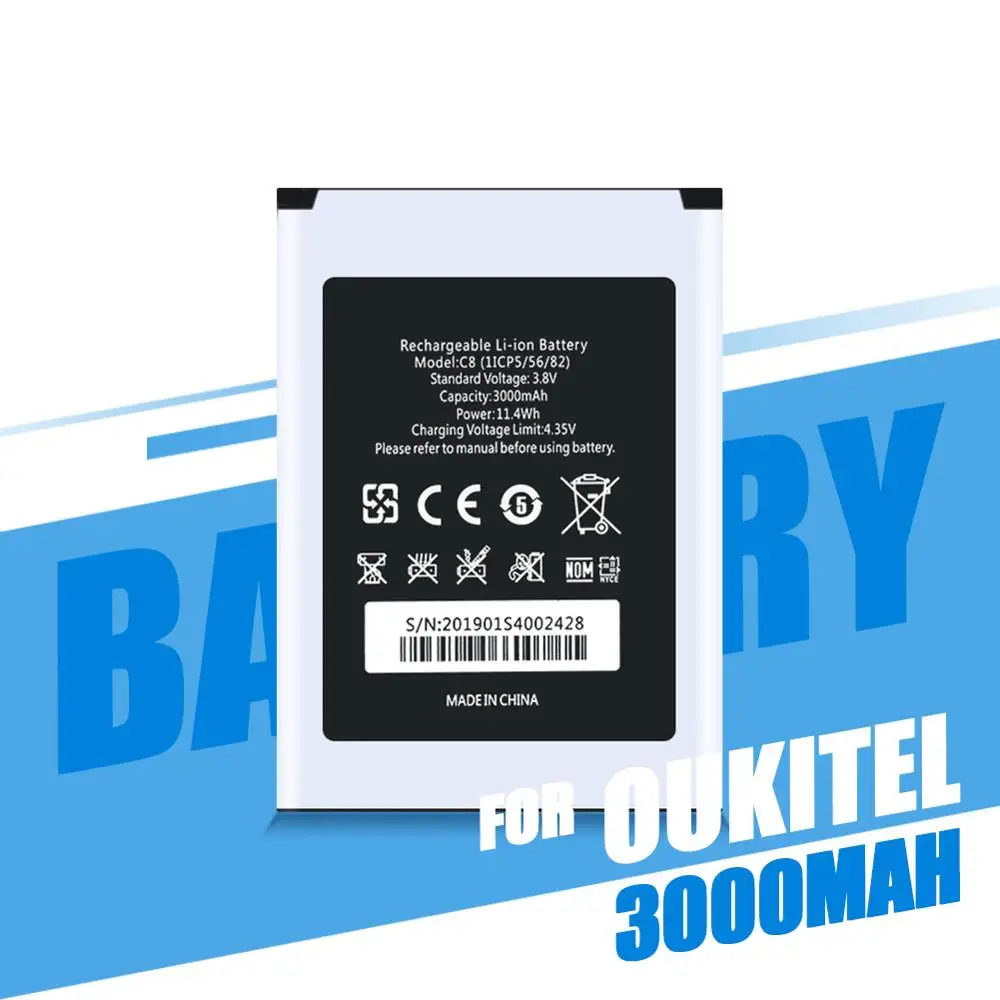 Новинка 3,8 в 3000 мАч литий-ионный аккумулятор для смартфона Oukitel C8 Сменные Аккумуляторы высокое качество резервного копирования батареи эффективная зарядка