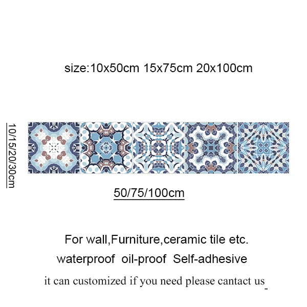 Spain Retro Wall Ceramic Arabic Tile Stickers Self-adhesive Decal for Bedroom Kitchen Waist Line Wall Decals Waterproof PVC DIY 8