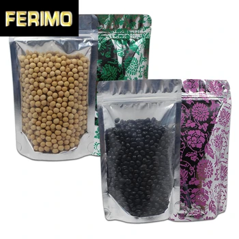 

50Pcs/lot Flower Print Clear Front Stand Up Aluminum Foil Zip Lock Package Bags Dried Fruits Tea Mylar Reclosable Zipper Pouches
