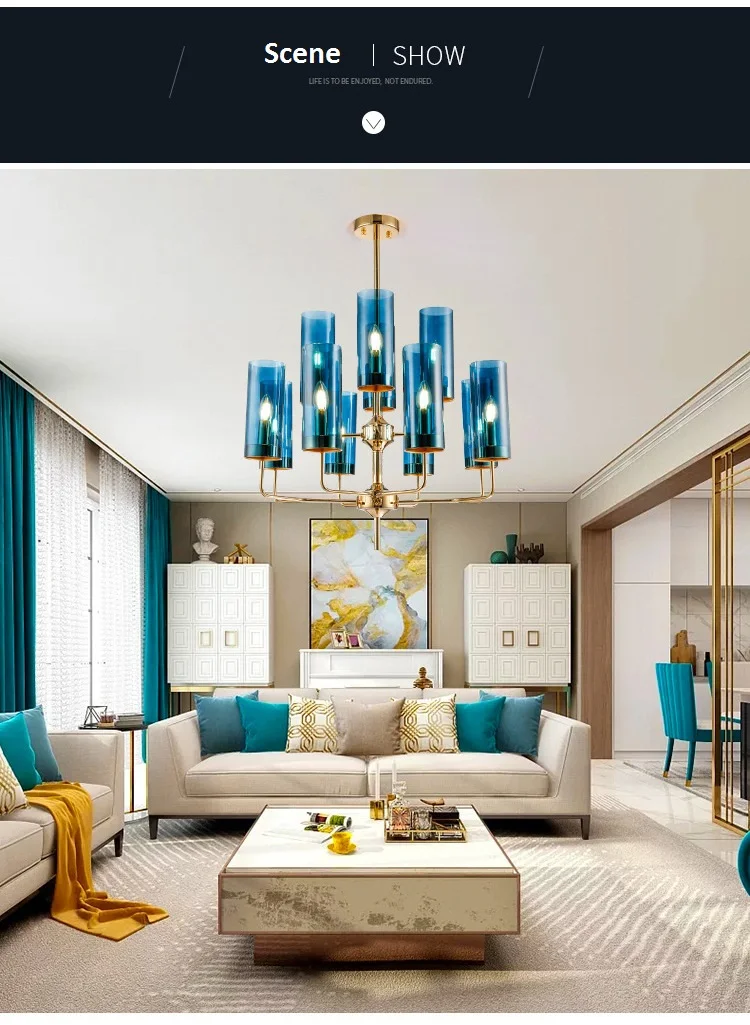 LukLoy Новая Люстра из голубого стекла, спальня, Янтарная стеклянная лампа с абажуром, Роскошный кулон для гостиной, ресторана, лампа для украшения