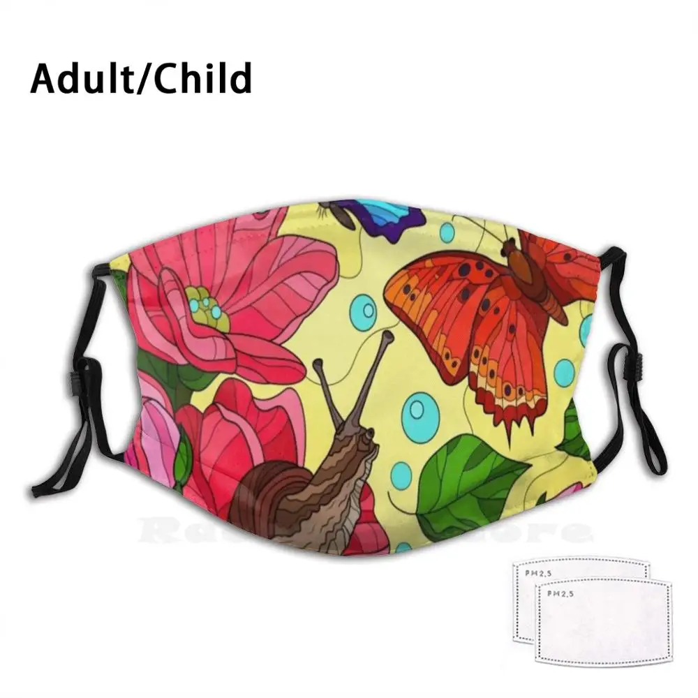 

Floral Funny Print Reusable Filter Face Mask Flowers Butterflies