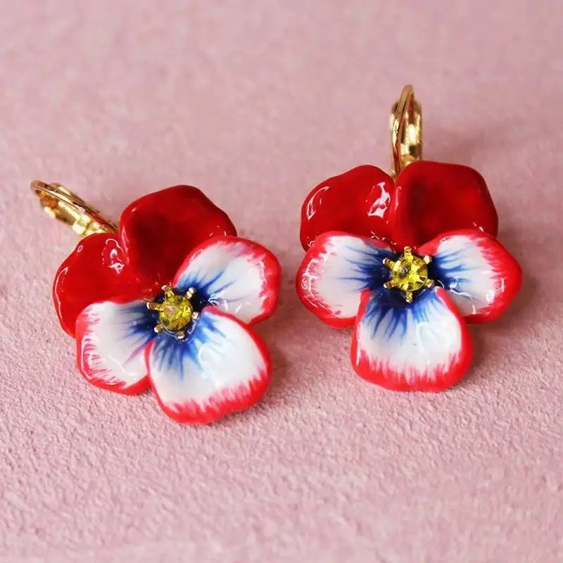 hook earring 1 Amybaby ручной работы Эмаль глазури Цветок анютины глазки женские Цепочки и ожерелья серьги-гвоздики, серьги, браслет, брошь в виде ювелирных изделий для вечерние - Окраска металла: hook earring 1