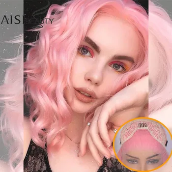 

AISIBEAUTY Synthetic Lace Front Wigs for Women Free Part Pink Lace Wigs Shoulder Length Wavy Wigs for Black Women Natural Hair