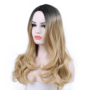

Long Wavy Ombre Wig for Women Synthetic Heat Resistant Middle Part Black Ombre Wigs for Afrcian American