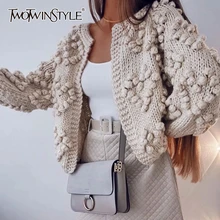 TWOTWINSTYLE, вязаный свитер для женщин, v-образный вырез, длинный рукав, негабаритный, корейский, кардиганы для женщин, Осень-зима, модная новинка