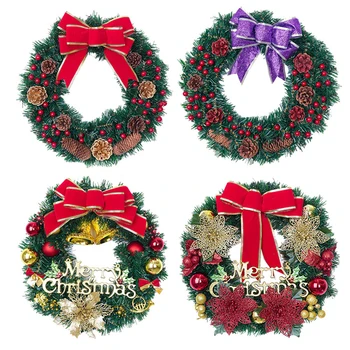 

Creative Pine Needles Christmas Wreath Floral Hoop for Home Door Hanging Ornament Wedding Decoration 2020 Happy New Year