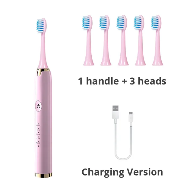 Ultrasonic Electric Toothbrush Wireless Charging for Adult IPX7 Waterproof Replacement Heads Whitening Teeth Timer Smart Brush 6 Heads PK Charging