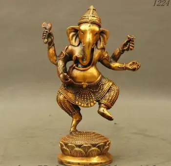 

306 Tibet Bronze Gilt Lotus Base Ganapati Ganesh Lord Ganesha Elephant Buddha Statue