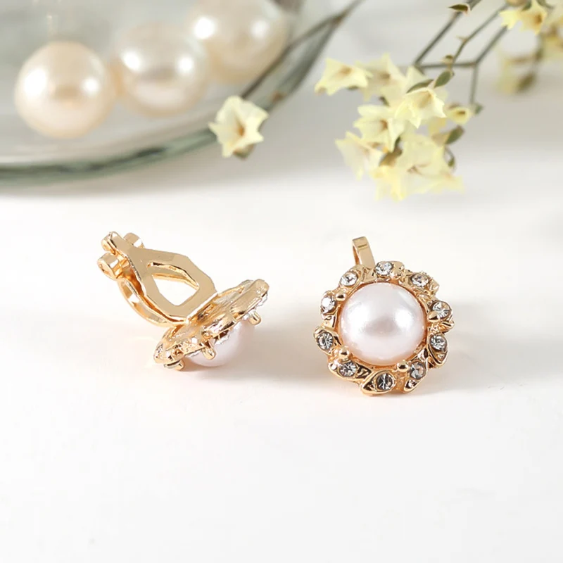 Women's Delicate Pearl Ear Clips Marriage Engagement Party Earrings Pierced Girls Gifts Sun Flower Sunflower Zircon Earrings