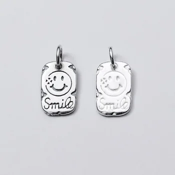 

925 Sterling Silver Cute Smile Face Rectangle Charms Handmade Bracelet Necklace Silver Pendant Findings DIY Jewelry Making Gift